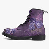 Purple Gothic Floral Lace Up Combat Boots - Dark Victorian Roses Boots (JPREG71)
